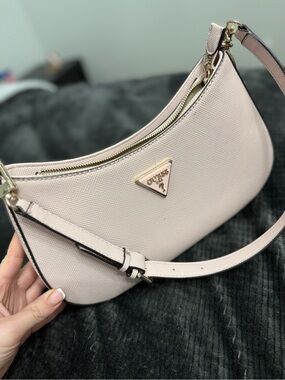 GUESS Pale Pink Saffiano Shoulder Hobo with Gold Hardware